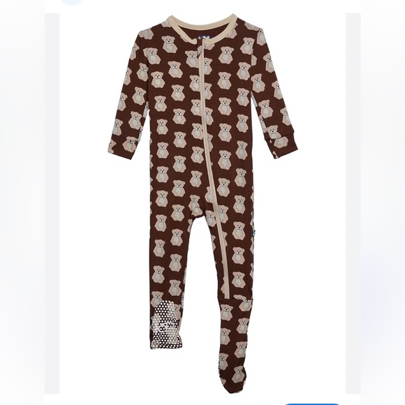 KicKee Pants Layette Print Footie With Zipper 0-3 months Cocoa Teddy bear brown - Picture 3 of 11